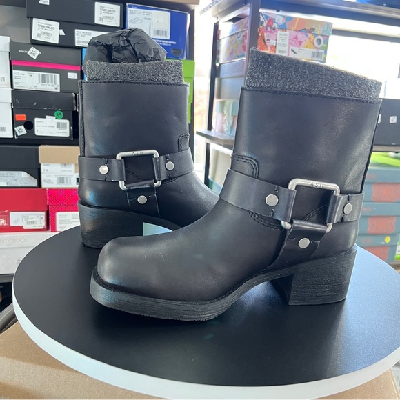 Ash Black Texas Moto Boots with Silver Buckles - Picture 6 of 9